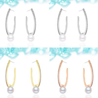 Tibetan Style Drop Earrings, with ABS Plastic Pearl, stainless steel post pin, plated, with rhinestone, more colors for choice, lead & cadmium free, 55x25mm, Sold By Pair