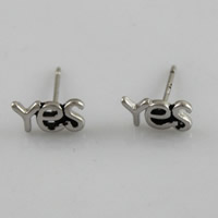 Brass Stud Earring, Letter, word yes, antique silver color plated, nickel, lead & cadmium free, 7x6mm, Sold By Pair