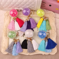 Bag Purse Charms Keyrings Keychains Nylon Cord with Glass & Rhinestone & Zinc Alloy gold color plated 60mm 120mm Sold By PC