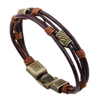 Unisex Bracelet PU Leather with Waxed Nylon Cord & Zinc Alloy antique bronze color plated Sold Per 7-8.6 Inch Strand