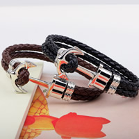 Unisex Bracelet, Cowhide, Tibetan Style clasp, Anchor, plated, nautical pattern & 2-strand, more colors for choice, Sold Per Approx 8 Inch Strand