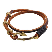 Unisex Bracelet, Cowhide, with Waxed Nylon Cord, Tibetan Style clasp, antique bronze color plated, 2-strand, Sold Per 13.5-15 Inch Strand