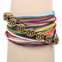 Tibetan Style Bracelet, Waxed Nylon Cord, with Tibetan Style, with 2lnch extender chain, Owl, antique bronze color plated, for woman & multi-strand, Sold Per Approx 6.8 Inch Strand