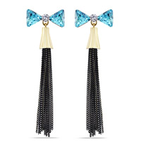 Fashion Fringe Earrings, Tibetan Style, with plastic earnut & Crystal, stainless steel post pin, Bowknot, real gold plated, faceted & with rhinestone, lead & cadmium free, 88x19mm, Sold By Pair