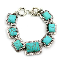 Fashion Turquoise Bracelets with Zinc Alloy Squaredelle plated 200mm Length Approx 7.5 Inch Sold By Bag