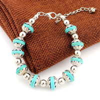 Tibetan Style Bracelet, with Turquoise, with 5cm extender chain, platinum color plated, lead & cadmium free, 190mm, Length:Approx 7 Inch, 3Strands/Bag, Sold By Bag