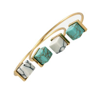 Zinc Alloy Cuff Bangle with Turquoise Square gold color plated lead & cadmium free 10mm Inner Approx 60mm Length Approx 6.5 Inch Sold By Bag