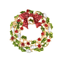Zinc Alloy Brooch with Crystal Christmas Wreath gold color plated Christmas jewelry & enamel & faceted & with rhinestone lead & cadmium free 42mm Sold By Bag