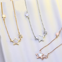 Titanium Steel Necklace, with White Shell, with 4cm extender chain, Star, plated, natural & oval chain & with rhinestone, more colors for choice, 420mm, Sold Per Approx 16.5 Inch Strand