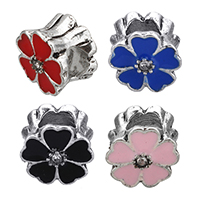 Tibetan Style European Beads, Flower, antique silver color plated, without troll & enamel & with rhinestone, more colors for choice, nickel, lead & cadmium free, 11x11x9mm, Hole:Approx 5mm, 100PCs/Lot, Sold By Lot