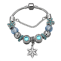 European Bracelet Zinc Alloy with brass chain & Crystal Snowflake plated charm bracelet & snake chain & for woman & faceted & with rhinestone nickel lead & cadmium free  3mm Length Approx 7 Inch Sold By Lot