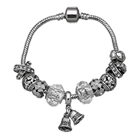 European Bracelet Zinc Alloy with brass chain & Crystal Bell plated charm bracelet & snake chain & for woman & enamel & faceted & with rhinestone nickel lead & cadmium free  3mm Length Approx 7.5 Inch Sold By Lot
