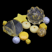 Blandade Akrylpärlor, Blandat material, gul, 4x4mm-20x30x12mm, Hål:Ca 1-2mm, Ca 1000PC/Bag, Säljs av Bag