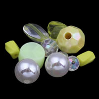 Perles acryliques mixtes, matériel mélangé, mélangé, Jaune, 6x10mm-20x12mm, Trou:Environ 1-2mm, Environ 1000PC/sac, Vendu par sac