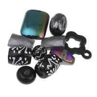 Acryl gemischt, schwarz, 6x4mm-20x25x8mm, Bohrung:ca. 1-2mm, ca. 1000PCs/Tasche, verkauft von Tasche