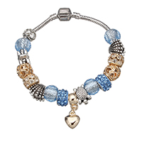 European Bracelet Zinc Alloy with Clay Pave & brass chain & Crystal Heart plated charm bracelet & snake chain & for woman & faceted & with rhinestone nickel lead & cadmium free  3mm Length Approx 7.5 Inch Sold By Lot