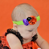 Satin Ribbon Headband, with nylon elastic cord & Chiffon & Tibetan Style, Flower, platinum color plated, elastic & for children & Halloween Jewelry Gift & with rhinestone, 70x45mm, Sold Per Approx 15 Inch Strand