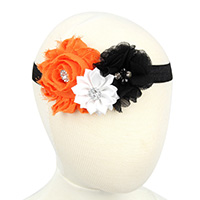 Chiffon Headband, with nylon elastic cord & Satin Ribbon & Tibetan Style, Flower, platinum color plated, elastic & for children & Halloween Jewelry Gift & with rhinestone, 120x65mm, Sold Per Approx 15 Inch Strand