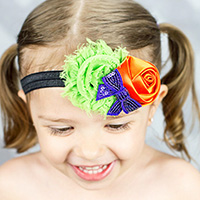 Chiffon Headband, with nylon elastic cord & Plastic Sequin & Satin Ribbon, Flower, elastic & for children & Halloween Jewelry Gift, 100x65mm, Sold Per Approx 15 Inch Strand