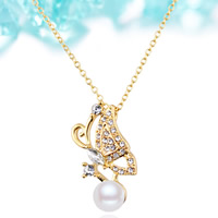 Crystal Zinc Alloy Necklace with ABS Plastic Pearl & iron chain & Crystal Butterfly real gold plated oval chain & with rhinestone lead & cadmium free Sold Per Approx 15.5 Inch Strand