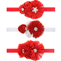 Chiffon Headband with nylon elastic cord & Satin Ribbon & Plastic Pearl & Zinc Alloy Flower platinum color plated elastic & for children & Christmas jewelry & with rhinestone Sold Per Approx 15 Inch Strand