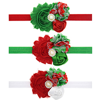 Chiffon Headband with nylon elastic cord & Satin Ribbon & Plastic Pearl & Zinc Alloy Flower platinum color plated elastic & for children & Christmas jewelry & with rhinestone Sold Per Approx 15 Inch Strand