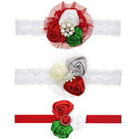 Satin Ribbon Headband with nylon elastic cord & Lace & Satin Ribbon & Plastic Pearl & Zinc Alloy Flower plated elastic & for children & Christmas jewelry & with rhinestone 90mm Sold Per Approx 15 Inch Strand