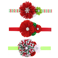 Chiffon Headband with nylon elastic cord & Satin Ribbon & Plastic Pearl & Zinc Alloy Flower platinum color plated elastic & for children & Christmas jewelry & with rhinestone 118mm Sold Per Approx 15 Inch Strand