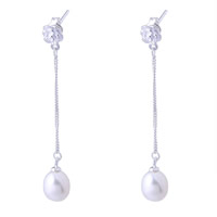 Freshwater Pearl Thread Through Earrings, with 925 Sterling Silver, Rice, natural, 50mm, 2Pairs/Bag, Sold By Bag
