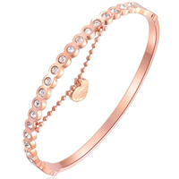 Stainless Steel Bangle, rose gold color plated, with letter pattern & micro pave cubic zirconia & for woman, nickel, lead & cadmium free, Inner Diameter:Approx 50mm, Length:Approx 6.2 Inch, Sold By PC