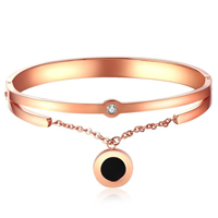 Stainless Steel Bangle, with Black Shell, rose gold color plated, natural & micro pave cubic zirconia & for woman, nickel, lead & cadmium free, Inner Diameter:Approx 50mm, Length:Approx 6.2 Inch, Sold By PC