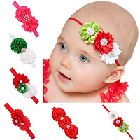Satin Ribbon Headband, with nylon elastic cord & Chiffon & Plastic Pearl & Tibetan Style, Flower, plated, elastic & for children & Christmas jewelry & different styles for choice & with rhinestone, 120x100mm, Sold Per Approx 15 Inch Strand
