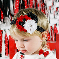 Chiffon Headband with nylon elastic cord & Plastic Pearl & Zinc Alloy Flower platinum color plated elastic & for children & Christmas jewelry & with rhinestone Sold Per Approx 15 Inch Strand