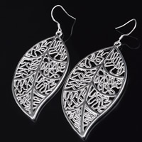 Brass Drop Earring Leaf real silver plated lead & cadmium free Sold By Pair