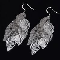 Brass Drop Earring Leaf real silver plated lead & cadmium free Sold By Pair