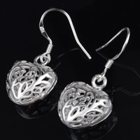 Brass Drop Earring Heart real silver plated hollow lead & cadmium free Sold By Pair