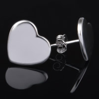 Brass Stud Earring Heart real silver plated lead & cadmium free Sold By Bag