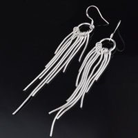 Fashion Fringe Earrings, Brass, real silver plated, lead & cadmium free, 12x80mm, Sold By Pair