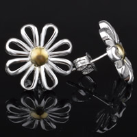 Brass Stud Earring, Flower, plated, two tone, lead & cadmium free, 15mm, Sold By Pair