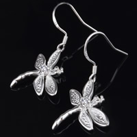 Brass Drop Earring Dragonfly real silver plated lead & cadmium free Sold By Pair