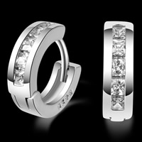 Brass Huggie Hoop Earring real silver plated with cubic zirconia lead & cadmium free Sold By Pair