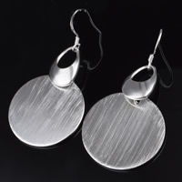 Brass Drop Earring, Flat Round, real silver plated, lead & cadmium free, 27x53mm, Sold By Pair