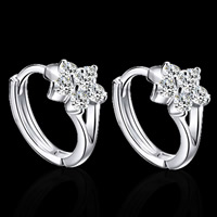 Cubic Zirconia Micro Pave Brass Earring, Flower, real silver plated, micro pave cubic zirconia, lead & cadmium free, 6.5x13.5mm, Sold By Pair