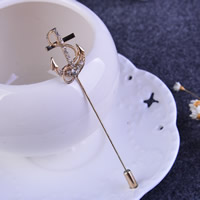 Rhinestone Brooch Zinc Alloy Anchor gold color plated nautical pattern & with rhinestone lead & cadmium free 82mm Sold By Bag