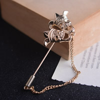 Rhinestone Brooch Zinc Alloy with iron chain Mask gold color plated lead & cadmium free Sold By Bag