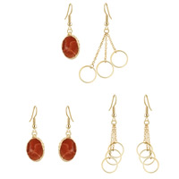 Zinc Alloy Drop Earrings with Resin iron earring hook gold color plated imitation gemstone lead & cadmium free 52mm 75mm Sold By Bag