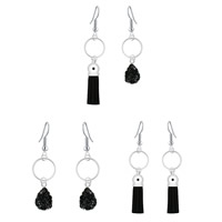 Tibetan Style Drop Earrings, with Velveteen Cord & Resin, iron earring hook, platinum color plated, imitation druzy quartz & different styles for choice, lead & cadmium free, 56mm, 73mm, 12Pairs/Bag, Sold By Bag