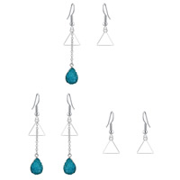 Zinc Alloy Drop Earrings with Resin iron earring hook Triangle platinum color plated imitation druzy quartz lead & cadmium free 17mm 68mm Sold By Bag