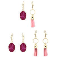 Zinc Alloy Drop Earrings with Velveteen Cord & Resin iron earring hook gold color plated imitation gemstone lead & cadmium free 52mm 75mm Sold By Bag