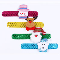 velours de coton Bracelet Slap Noël, avec Peluche & Sequin en plastique & fer, pour les enfants & Bijoux de Noël & styles différents pour le choix, 32mm, Longueur:Environ 8.6 pouce, 10PC/sac, Vendu par sac
